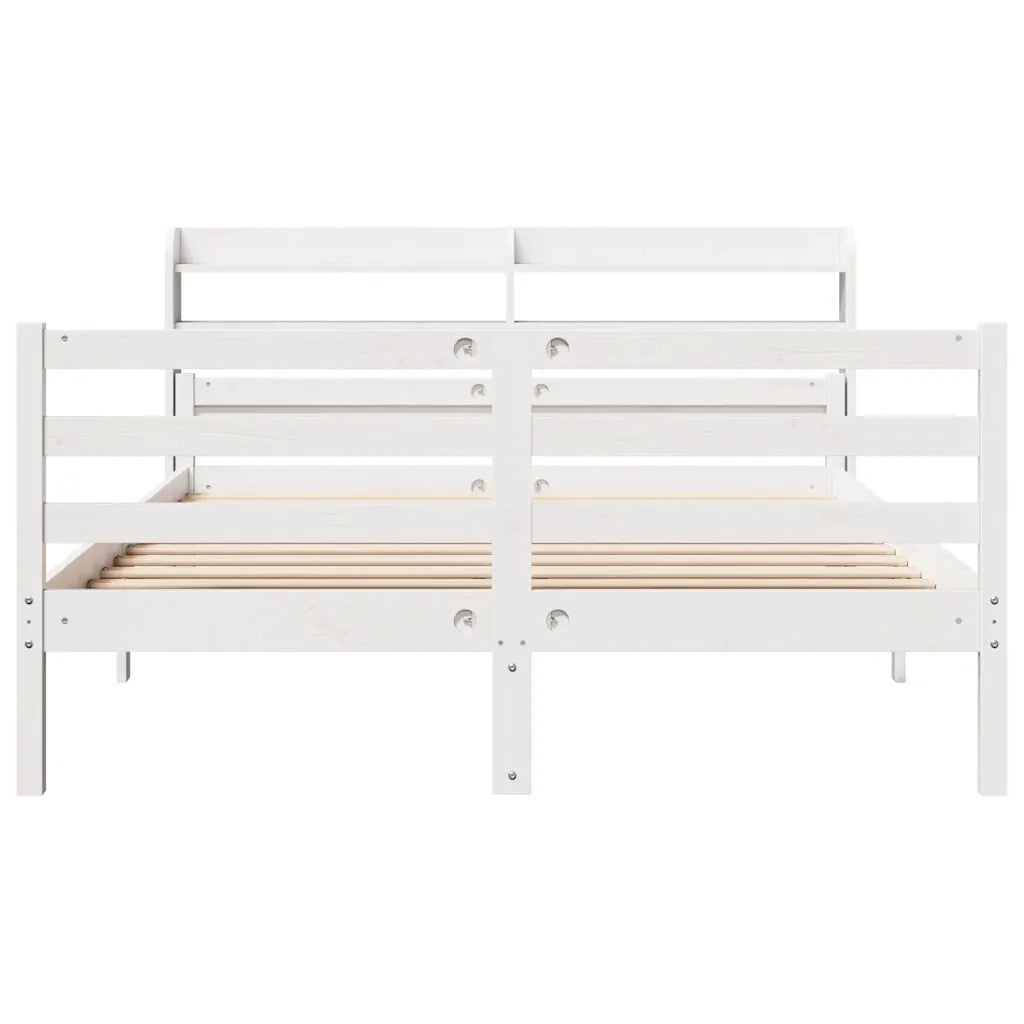 Giroletto con Testiera Bianco 150x200 cm Legno Massello di Pino 3306687