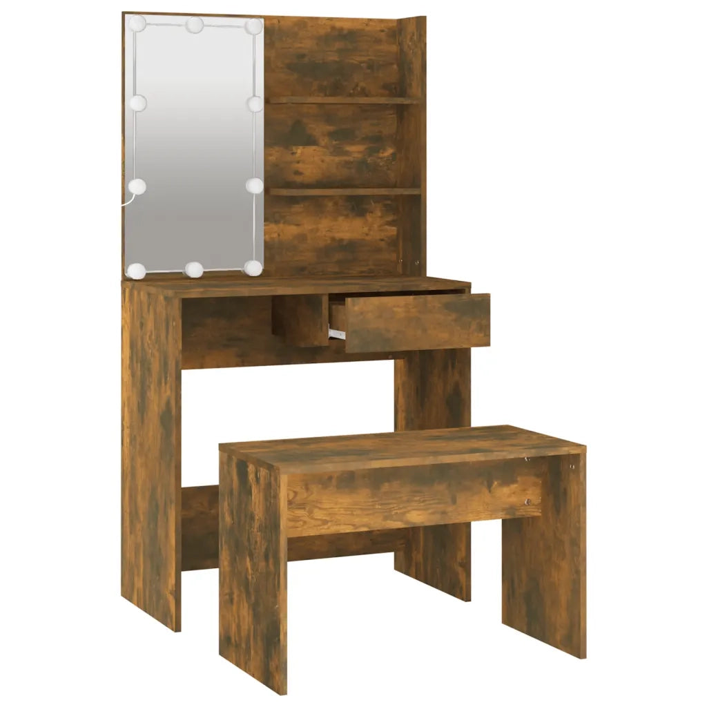 Set Tavolo da Toeletta con LED Rovere Fumo in Legno Multistrato cod mxl 65356