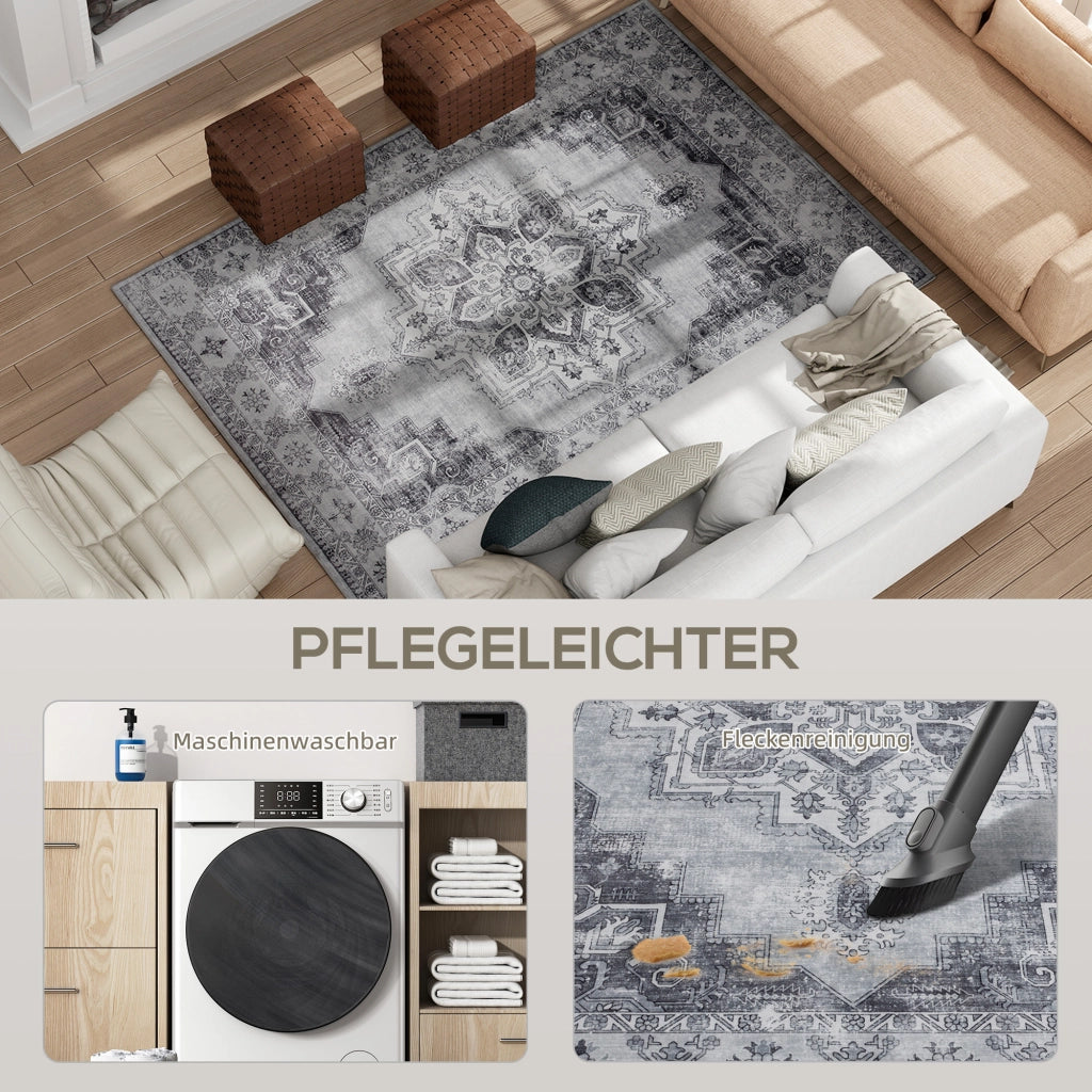 Tappeto per soggiorno antiscivolo lavabile in lavatrice effetto flanella ¨C zephmum ¨C grigio 230x160cm
