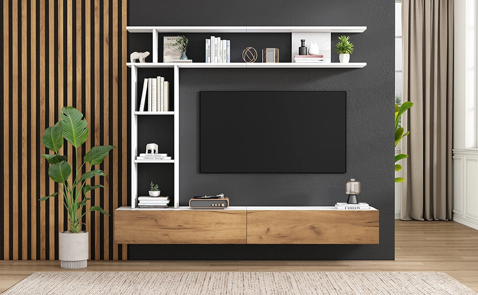 Cassettiera TV bianca e rovere in truciolare lunghezza 180 cm