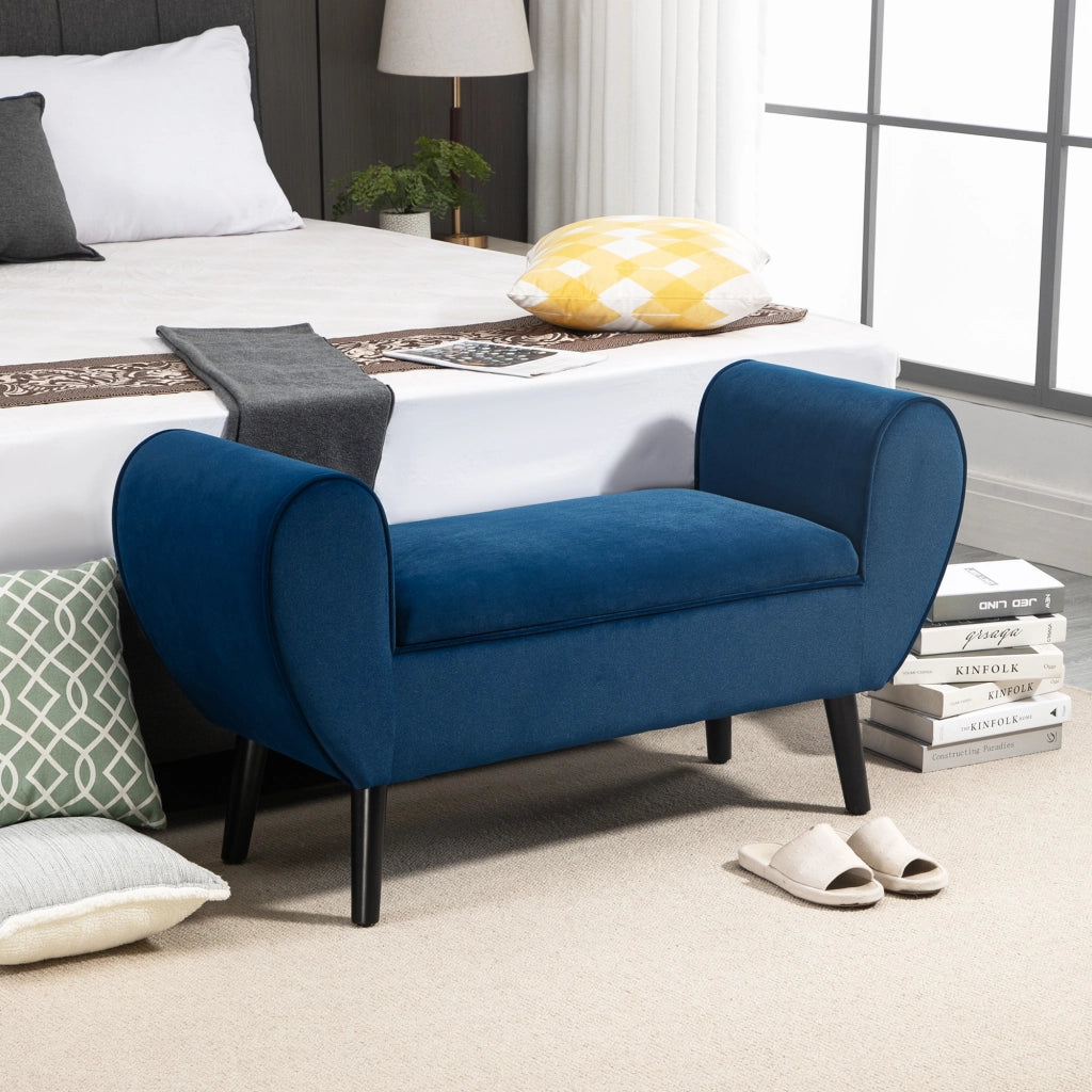 Panca Contenitore Imbottita per Interno in Tessuto Vellutato con Braccioli, 118x42x66cm - Blu