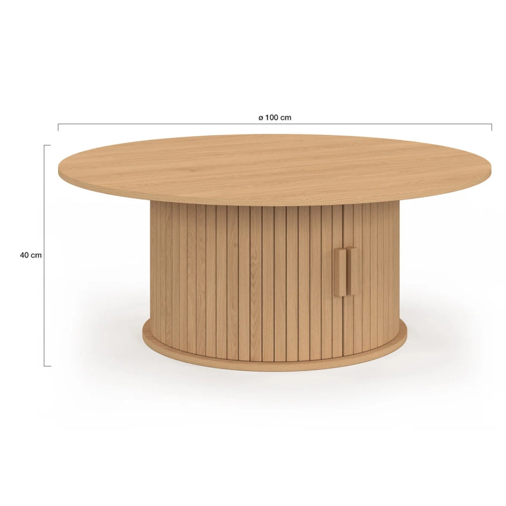 IDMarket - Tavolino rotondo JULIETTE 100 cm con doghe in legno color rovere