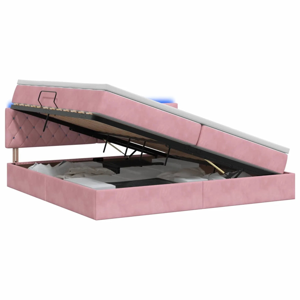 Letto con contenitore LED e materasso Rosa 200 x 200 cm Velluto 3459215