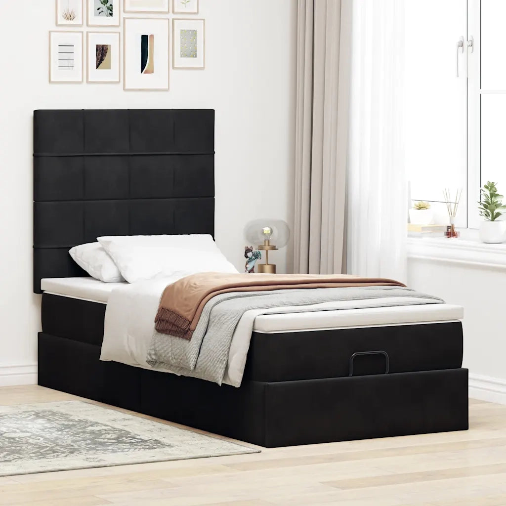 Struttura Letto Pouf con Materassi Nero 80x200 cm in Velluto 3313435