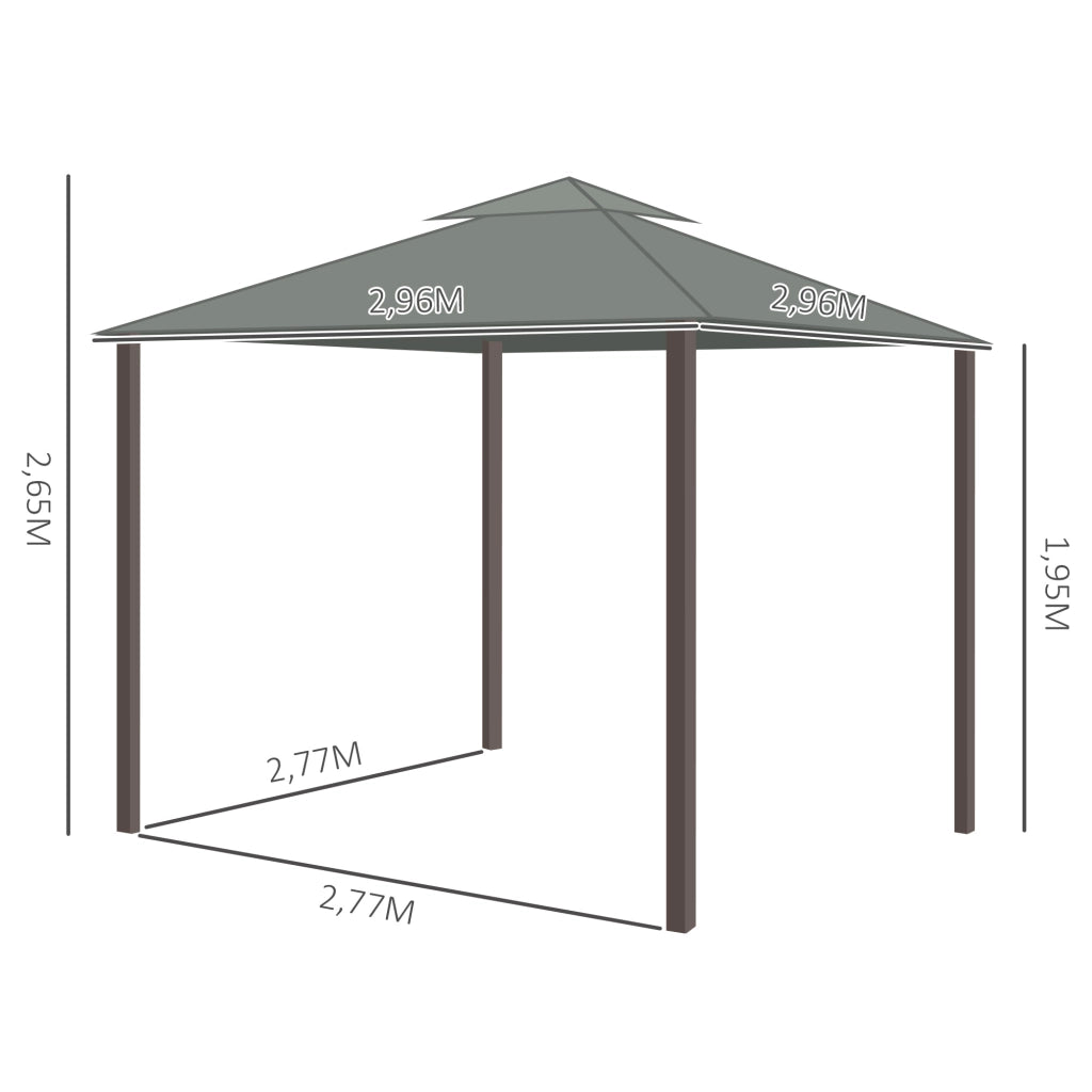 Tonnelle da giardino 3x3m ¨C zephmum ¨C grigio scuro, alluminio, con tende e zanzariera