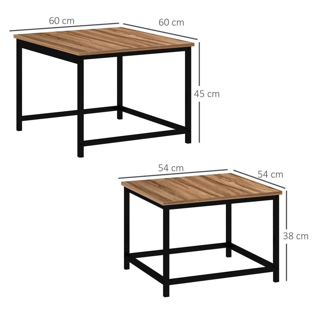 TAVOLINI Set da 2 pezzi 60x60/54x54 cm Effetto legno e acciaio nero