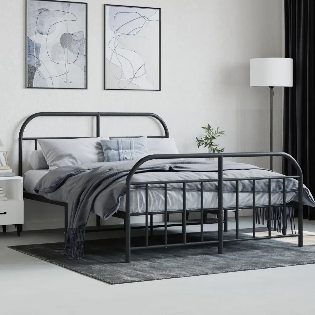 Giroletto con Testiera e Pediera Metallo Nero 140x190 cm 353653