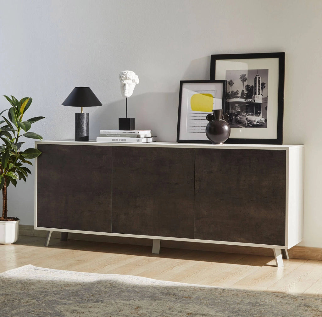 Madia 3 Ante 177x74x41 cm Ossido Bianco/Ossido Nero