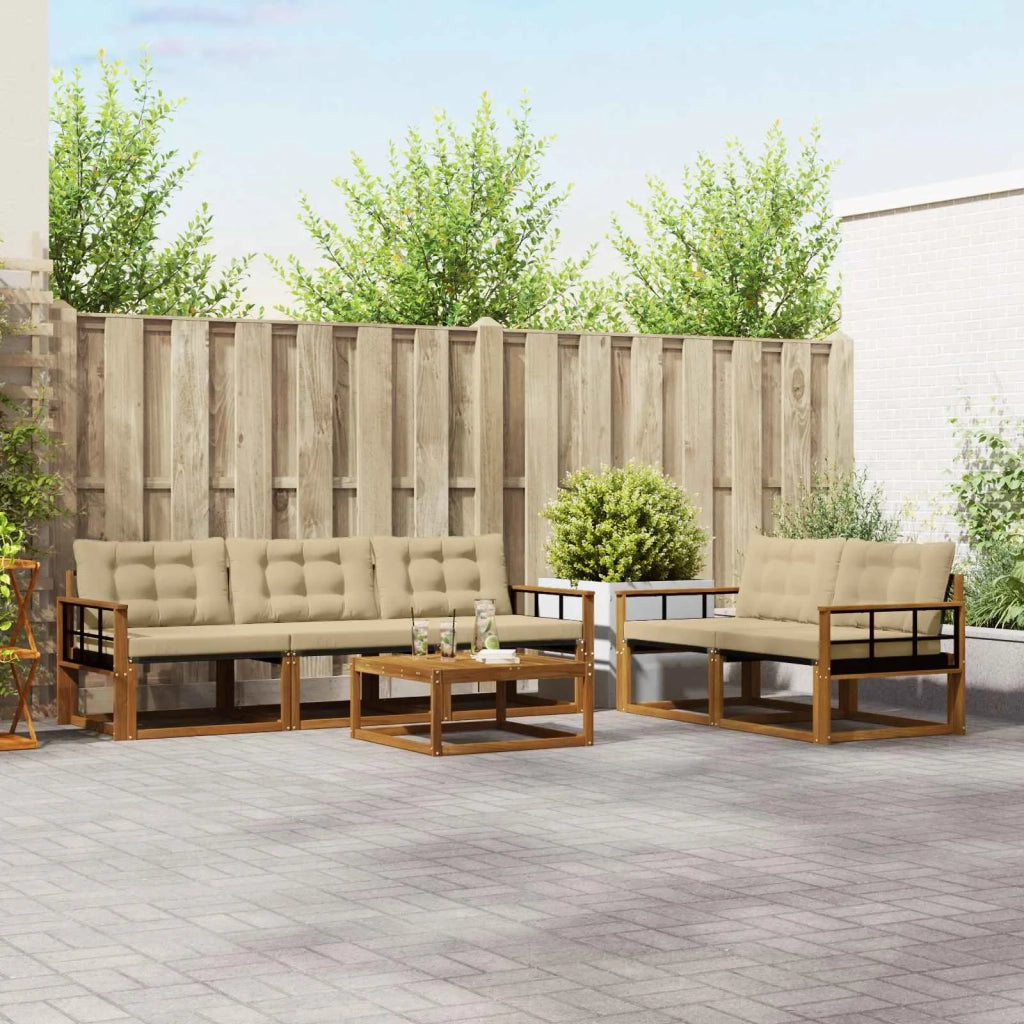 Set di divani da esterno con cuscino 6 pcs Naturale e Beige