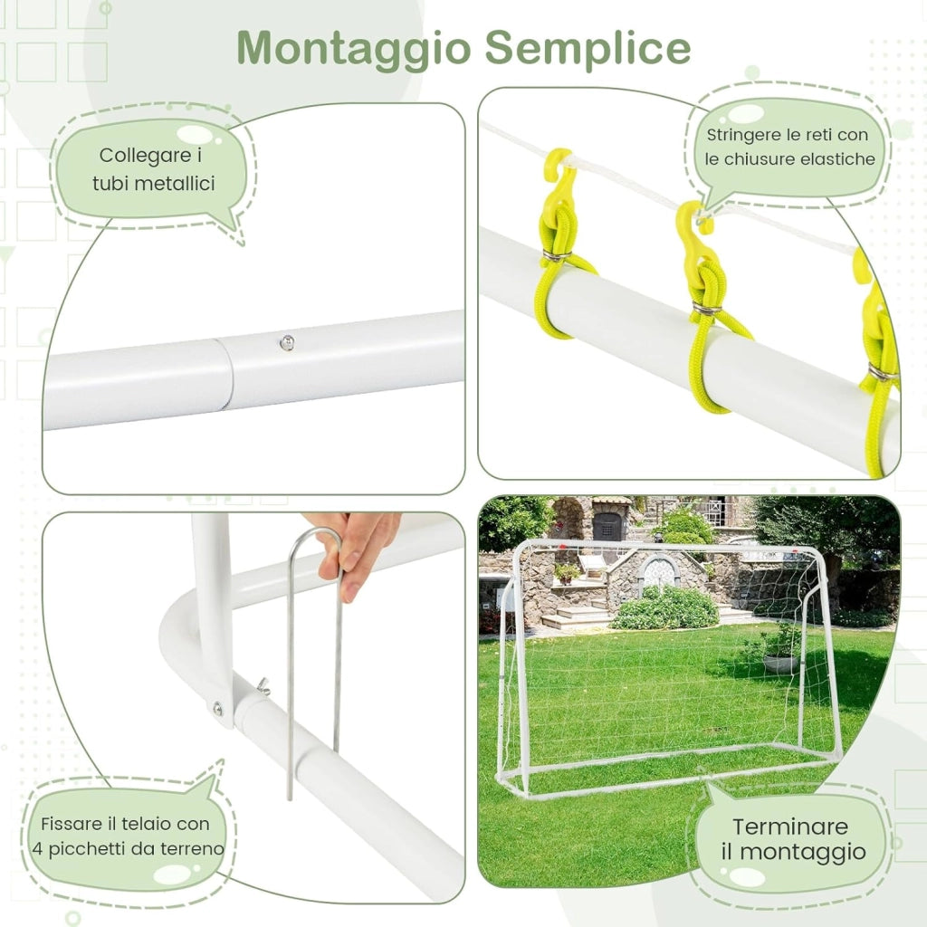 Set di Reti da Calcio 2-in-1 per Bambini: Ribalta e Porta da Calcio 187 x 122,5 cm, Set di Rete di Rimbalzo e Rete da Calcio Regolabile, Struttura in Metallo Robusto