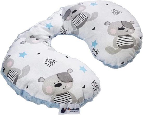 Nekkussen per bambino auto - 100% cotone/Minky supporto collo bambino sedile auto collo supporto (orsetto con tessuto Minky azzurro chiaro)