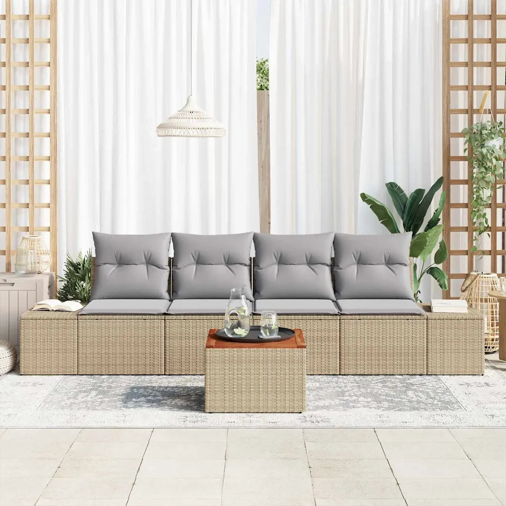Set Divano da Giardino con cuscino 5 pcs Beige polyrattan 3347889