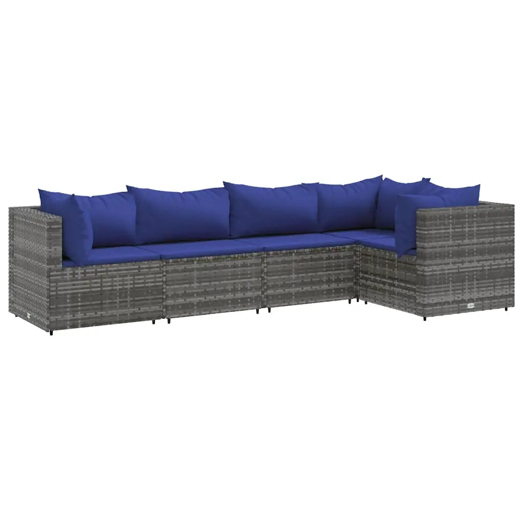 vidaXL Set Divani da Giardino 5 pz con Cuscini in Polyrattan Grigio