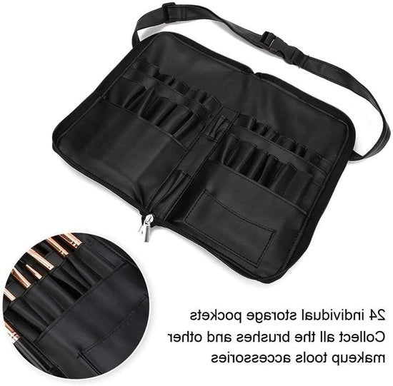 Organizzatore per trucco portatile - 24 contenitori - Design regolabile - Materiale PU di alta qualità - Protezione per pennelli - Confortevole forma adattabile - Organizzatore per trucco