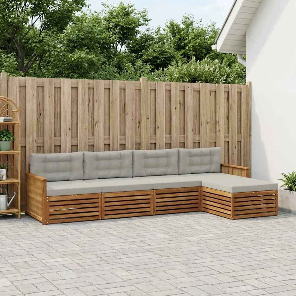 Set di divani da esterno 5 pz Naturale e Grigio Chiaro 3383239