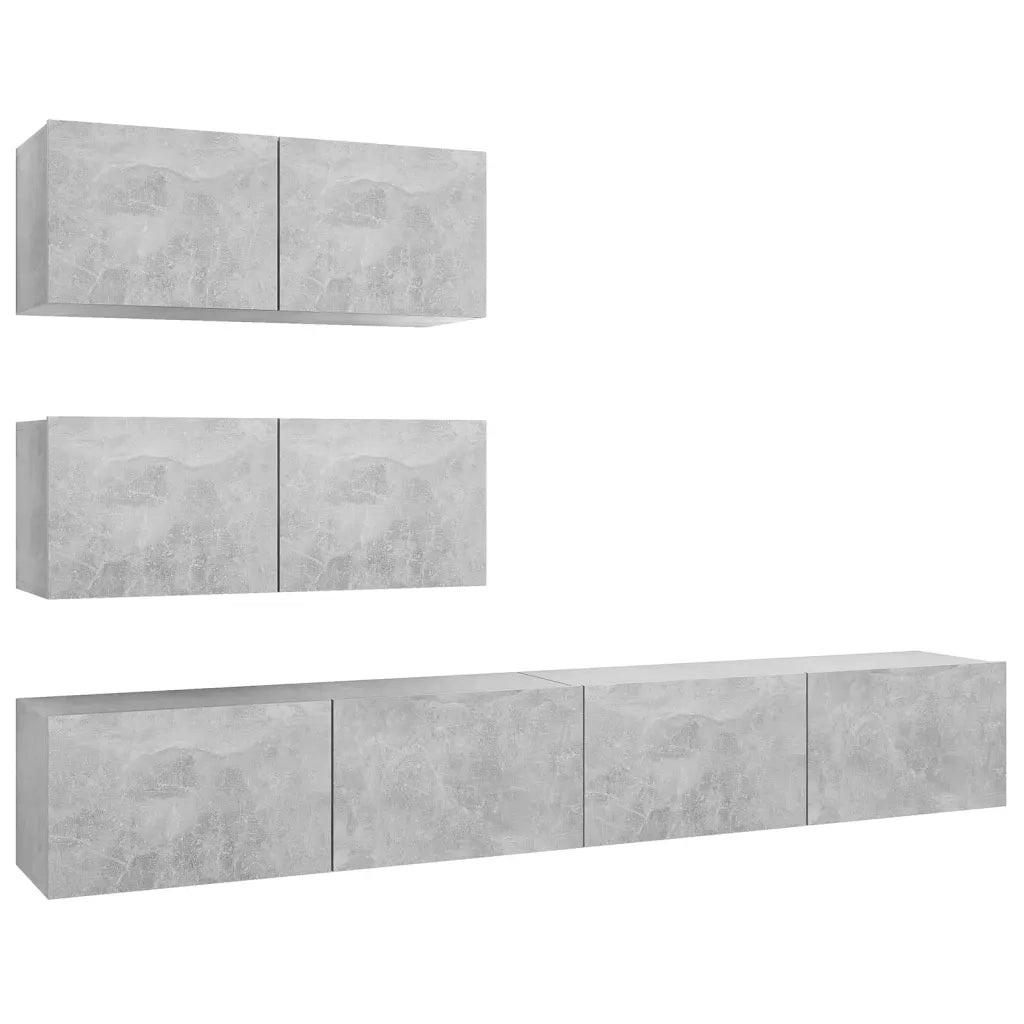 Set di Mobili Porta TV 4 pz-Set di 4 Credenza per TV Grigio Cemento in Legno Multistrato 235853