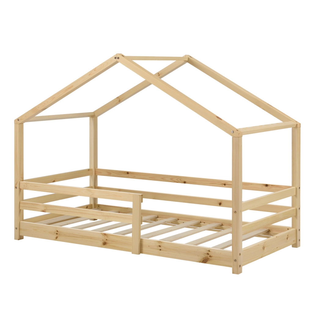 Letto per Cameretta Knätten a Casetta 70 x 140 cm con Sponde - Naturale [en.casa]
