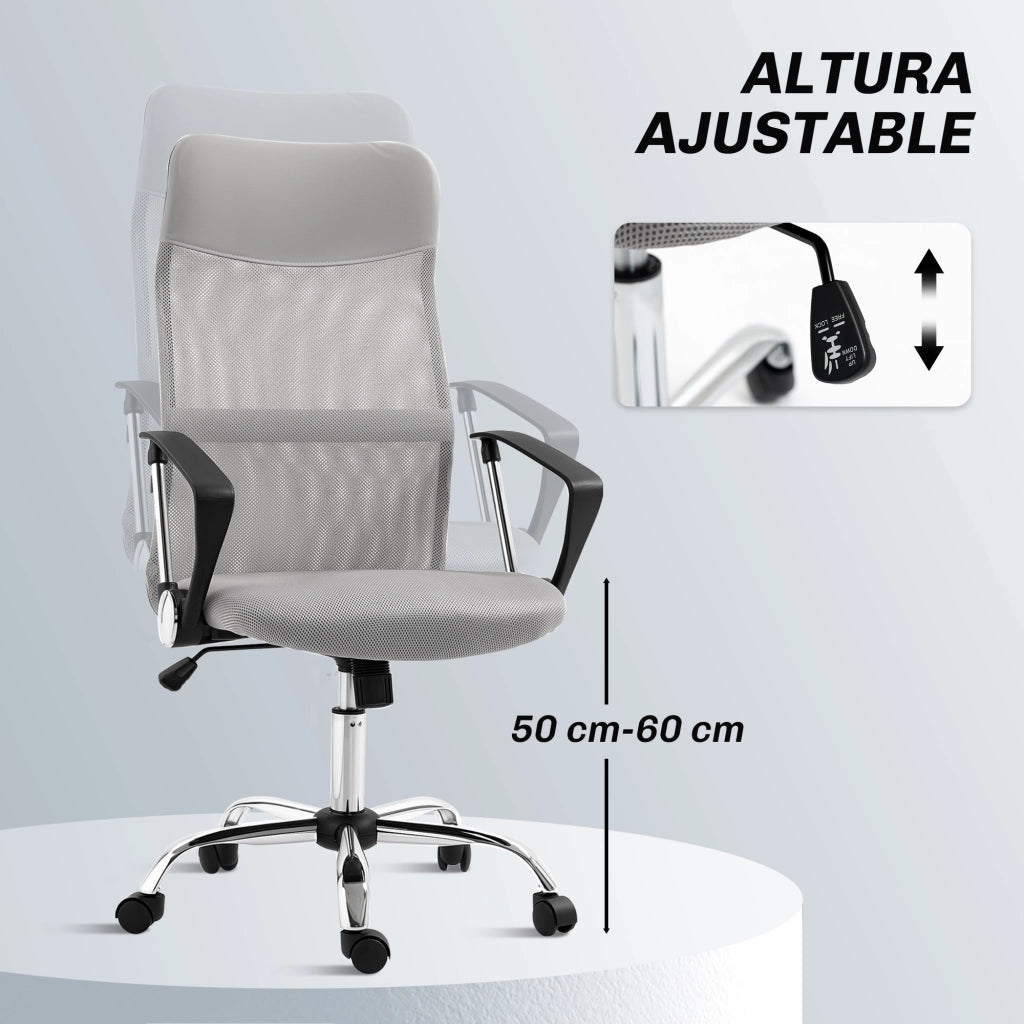 Sedia da Ufficio con Schienale Curvo e Ruote ¨C zephmum ¨C Grigio Chiaro 63x65x109-119 cm
