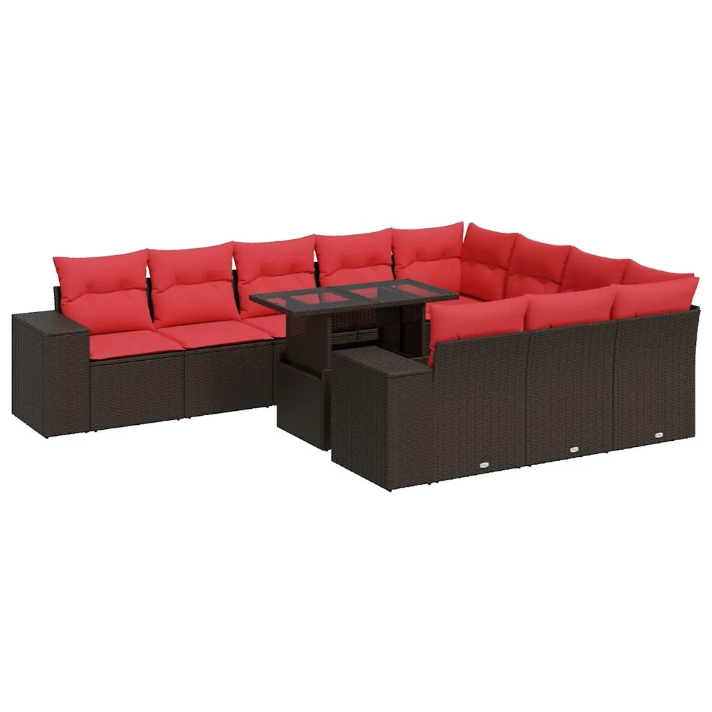 Set Divani Giardino 11 pz con Cuscini Polyrattan Marrone Acacia