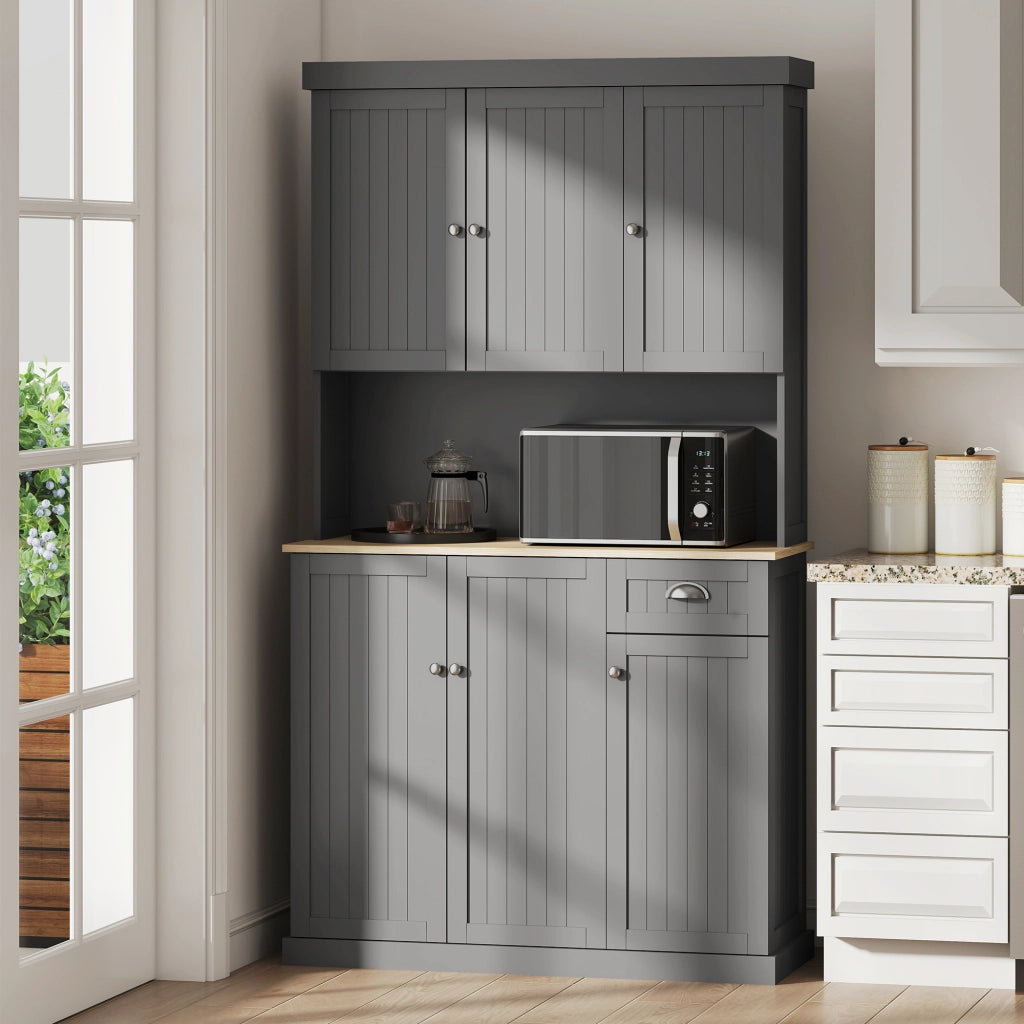 Armadio Dispensa con Mensole Regolabili e Cassetto ¨C Zephmum ¨C Legno Grigio 101x39x180 cm