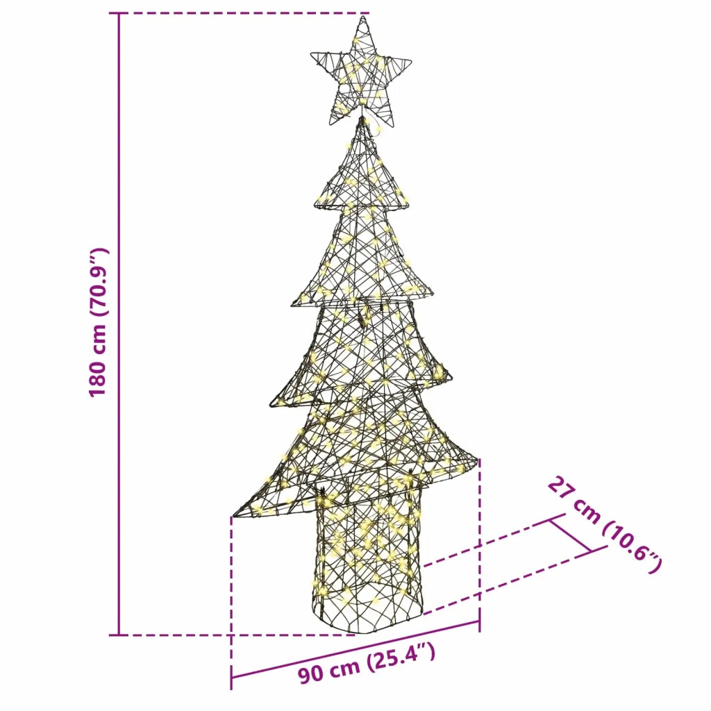 Albero di Natale con 240 LED Bianco caldo 180 cm Rattan