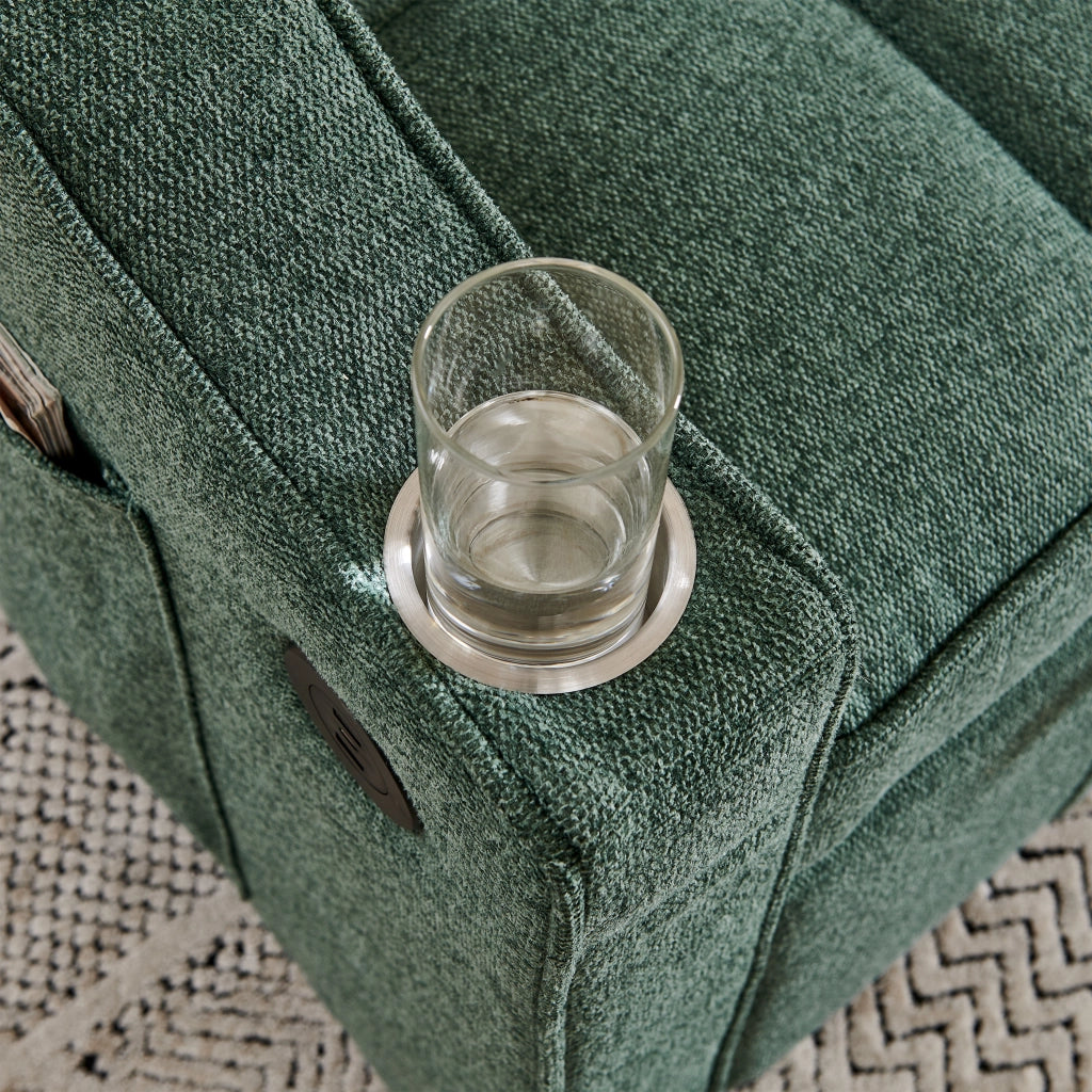 Fauteuil convertible con funzione letto, schienale regolabile, USB e portabicchieri, in tessuto verde 190 cm
