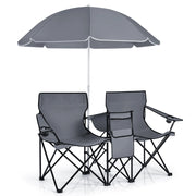 Sedia da picnic in acciaio portatile e pieghevole, Sedia da picnic con ombrellone mini tavolo porta bevande Grigio-Tavoli e sedie da campeggio