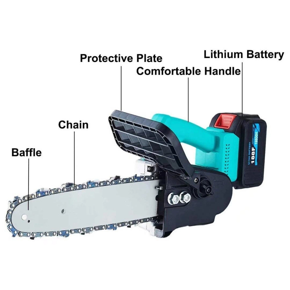 Trade Shop - Motosega Elettrica A Batterie A Litio 21v Da 12" Per Potatura Rami Alberi Piante -