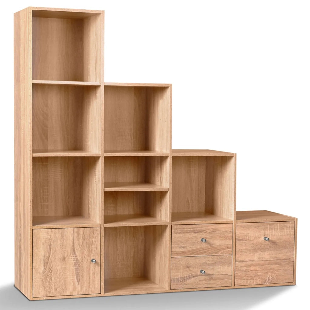 IDMarket - Libreria mobili a forma di scala a 4 livelli, look faggio con anta e cassetti LIAM