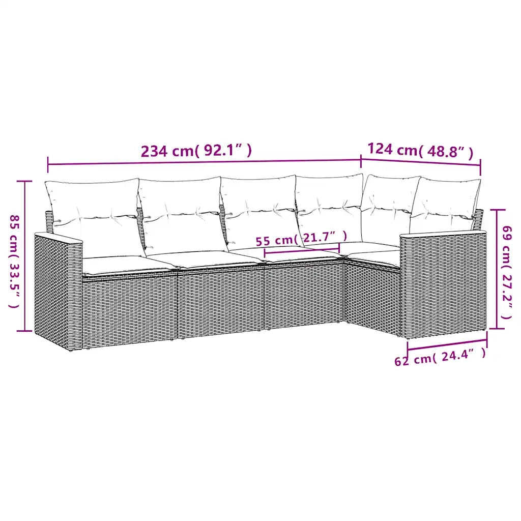 Set Divani da Giardino 5 pz con Cuscini Grigio in Polyrattan 3225949