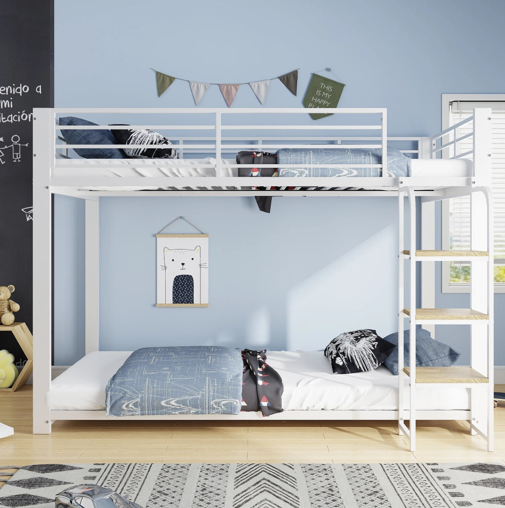 Letto a castello in metallo e MDF 90x200 cm bianco e noce