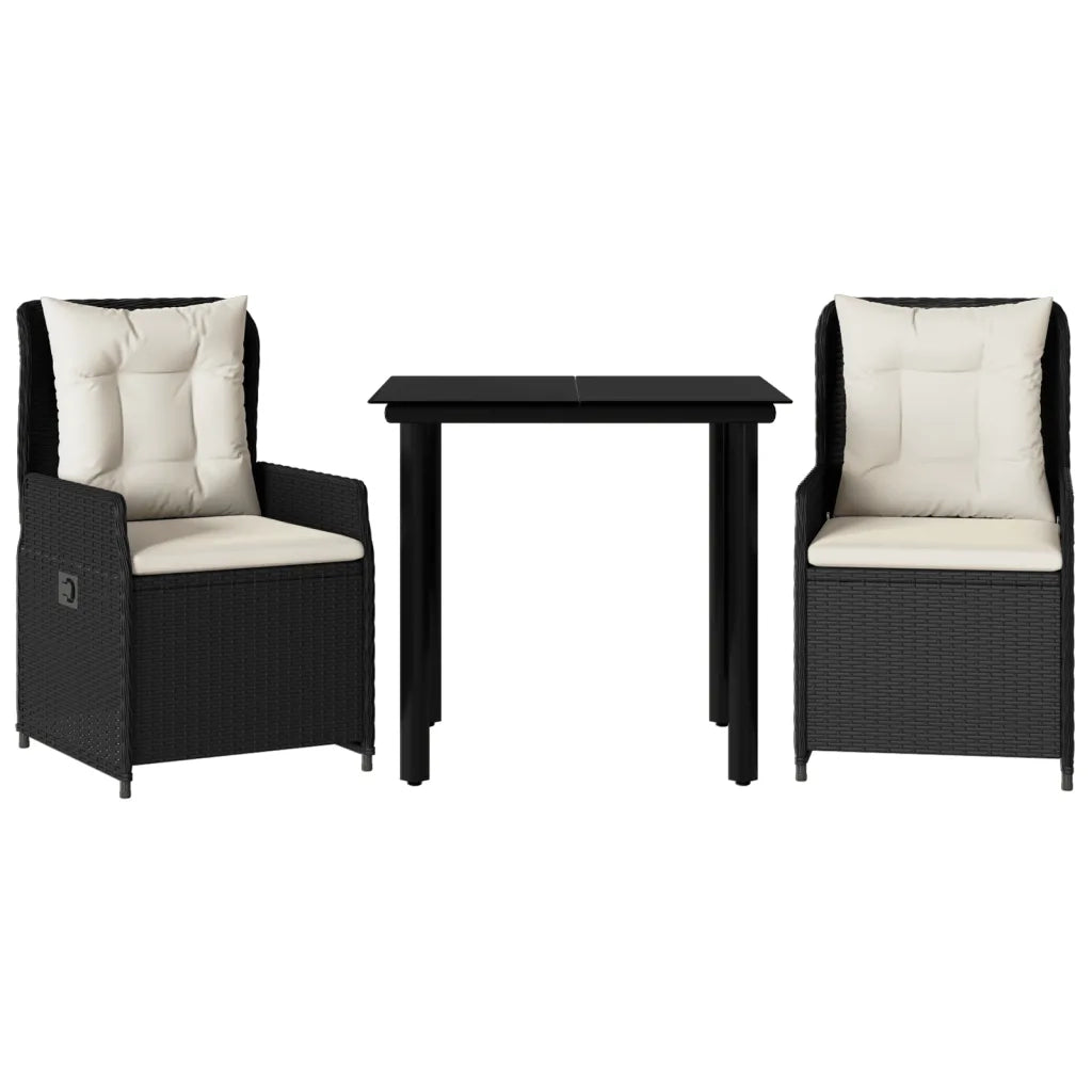Set da Pranzo da Giardino 3 pz con Cuscini Nero in Polyrattan 3262833