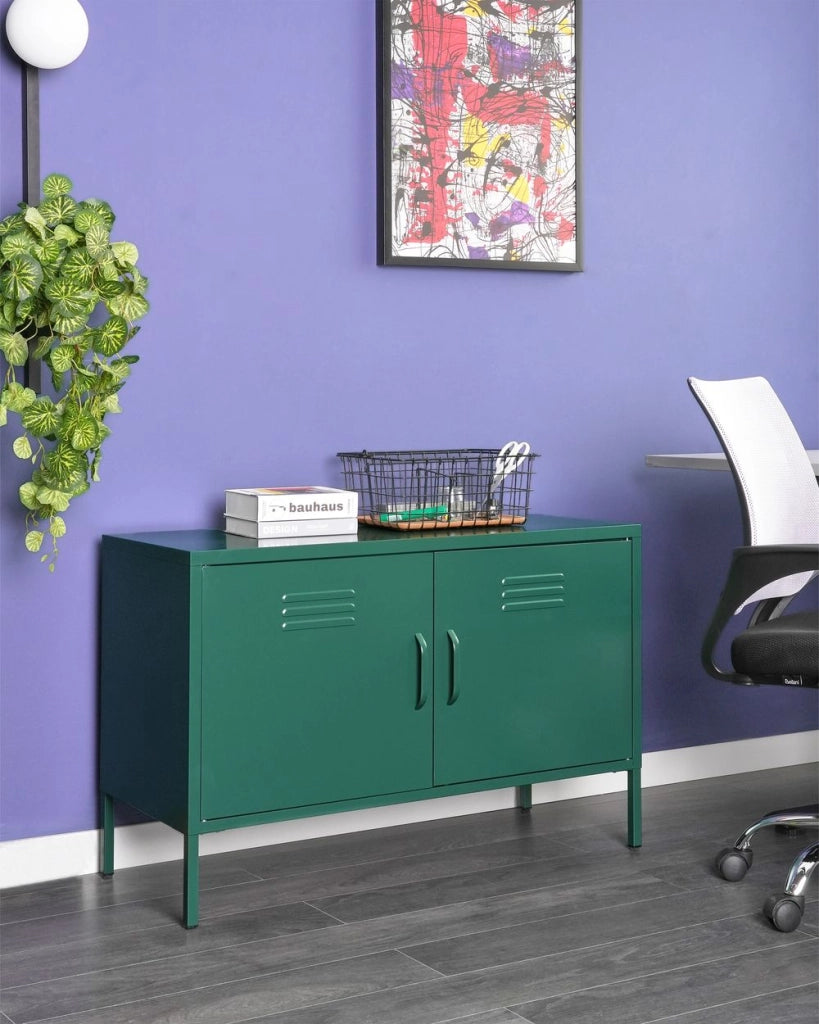 Credenza a 2 ante in acciaio verde mensole per mobili per ufficio a casa Tappi per gambe Design industriale