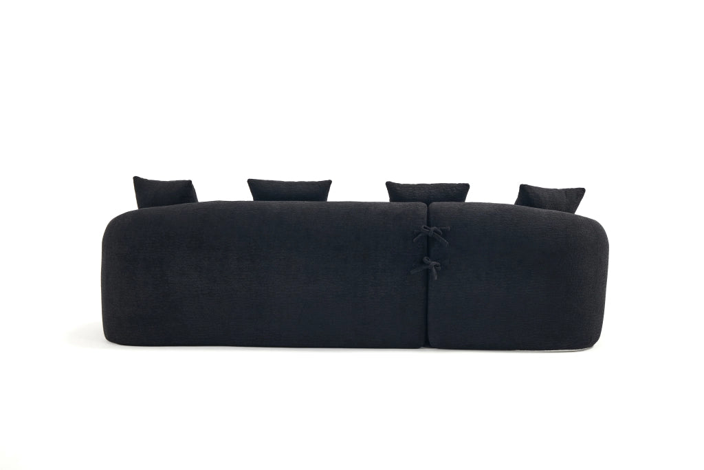 Divano modulare angolare 3 posti con chaise longue sinistra design curvo montaggio senza attrezzi in chenille nero