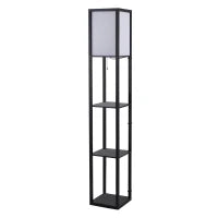 Lampada a Terra 40W con 3 Mensole Integrate e Interruttore a Pedale, Lampada Moderna in MDF e PS, 26x26x160 cm, Nero e Bianco