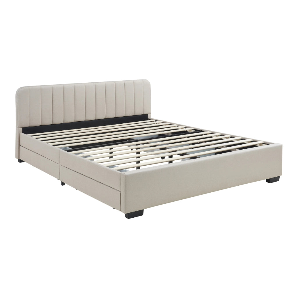 Letto Francese Nofrenna con Testiera e 4 Cassetti 140x200 cm Beige [en.casa]