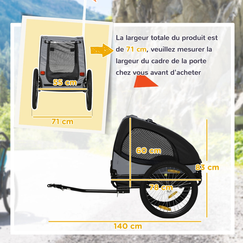 Rimorchio per bici da giardino con finestre in rete riflettenti e bandiera di sicurezza ¨C zephmum ¨C 140x71x83 cm nero