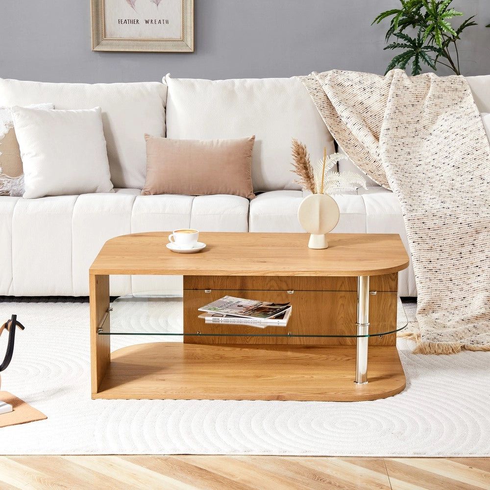 Tavolino da Caff¨¨ con Ripiano in Vetro e Legno ¨C MINIMAL ¨C Moderno, Soggiorno, 100x60x42 cm