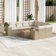 Set Divano da Giardino 9 pz con Cuscini Beige in Polyrattan