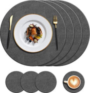 Set di 4 Piatte in Pelle e 4 Dischetti - Resistente al Calore - Piatte in PU - Non Sfreganti e Lavabili - Accessori per Tavolo da Cucina, Hotel, Interno, Esterno