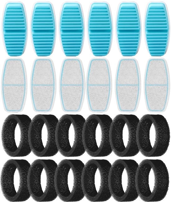 Filtro per fonte di acqua per gatti 24 pezzi, 12 filtri + 12 schiuma filtranti per fonte di acqua per gatti, filtrazione a tre stadi, compatibile con "B0CL4WMX6Z" e "B0CLGPCNHN