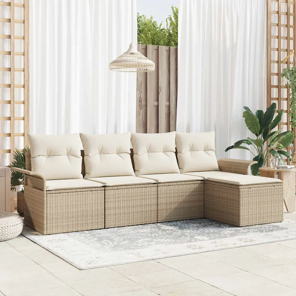 Divano da esterno con cuscino 5 pcs Beige polyrattan