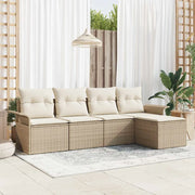 Divano da esterno con cuscino 5 pcs Beige polyrattan