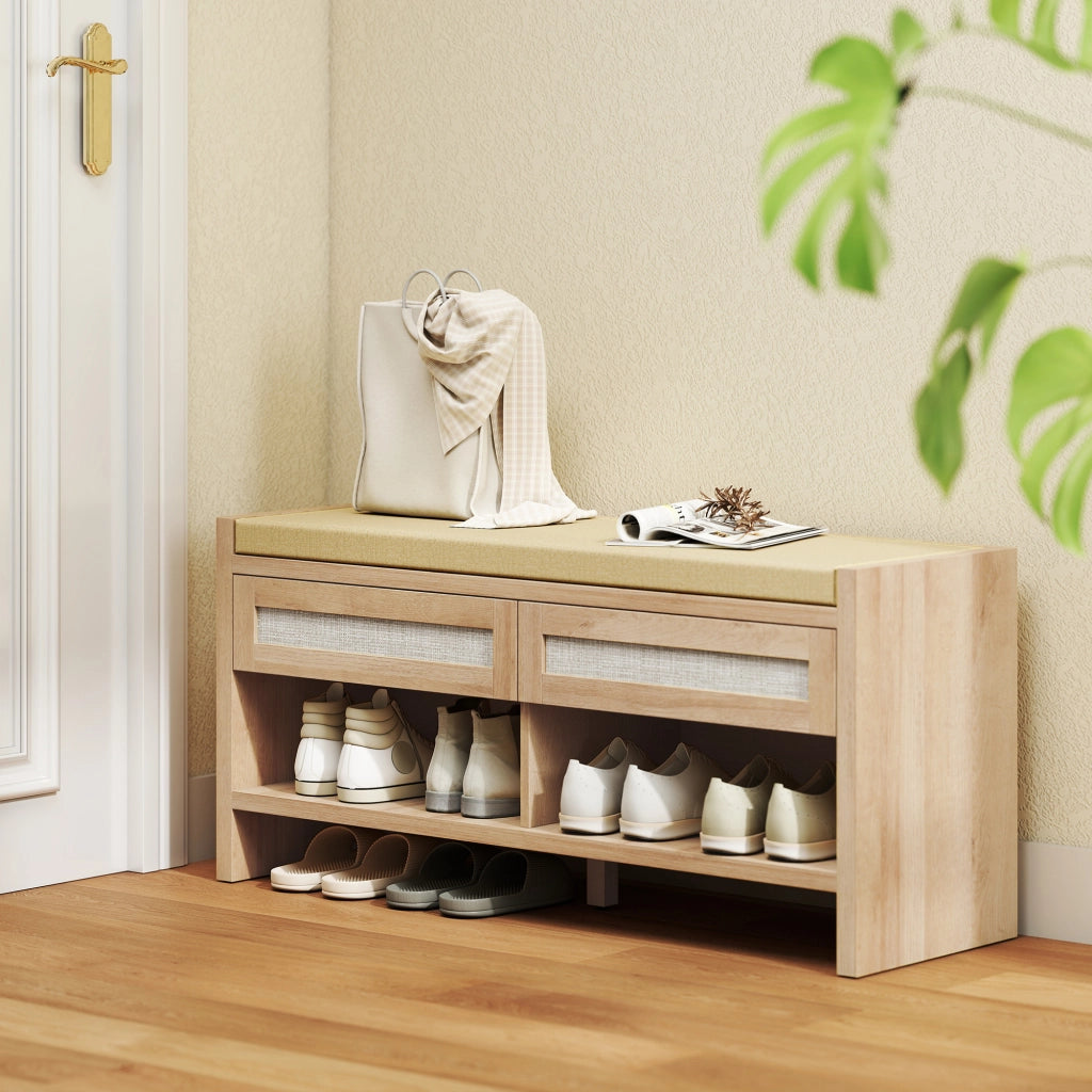 Panca con scarpiera e cassetti ¨C Minimal ¨C bianco rovere 80x40x45 cm