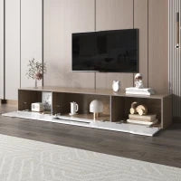 Mobile TV Moderno in Bianco Lucido e Legno, Illuminazione LED a Cambio Colore, 180x35x30 cm, Bianco