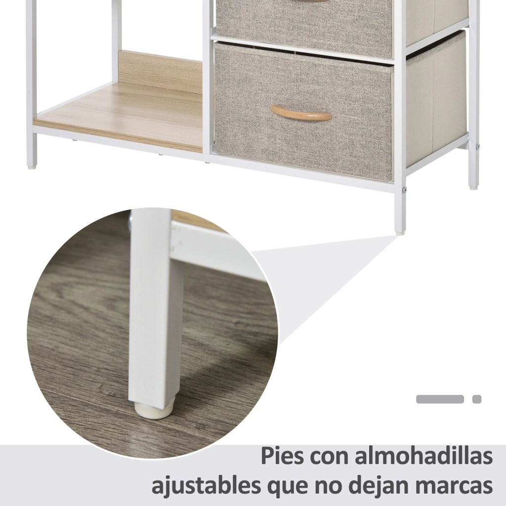 Cassettiera Tessuto con 3 Cassetti e 2 Ripiani Aperti ¨C Zephmum ¨C 80x29x71 cm Naturale Grigio