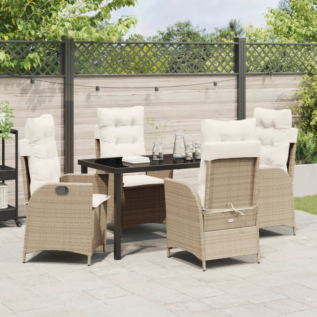 Set da Pranzo da Giardino di 5 Pezzi con Cuscini Beige Polyrattan