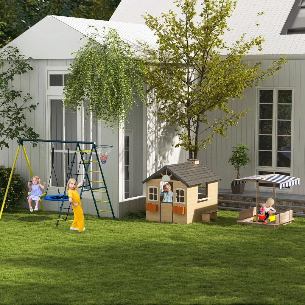 Altalena da giardino con 2 altalene, canestro basket, scala ¨C Xylo ¨C Giallo 267x180x202 cm