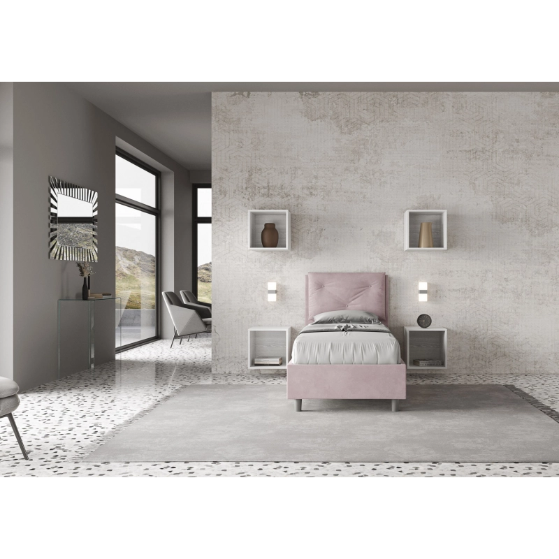 Letto imbottito Singolo 80x200 cm Appia - Con rete,Glicine,Microfibra