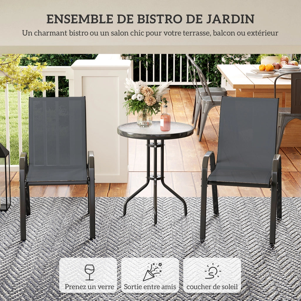 Set salotto giardino ¨C Minimal ¨C 2 sedie pieghevoli tavolino vetro grigio scuro